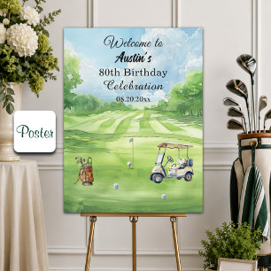 Watercolor Golf Course 80th Birthday Party Welcome Poster