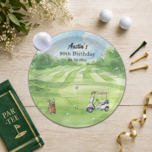 Watercolor Golf Course 90th Birthday Party  Paper Plate