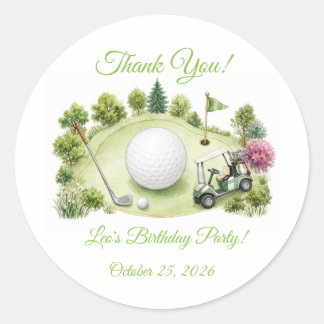 Watercolor Golf Course Round Kids Birthday Sticker