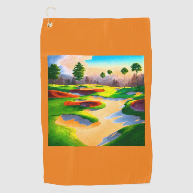 Watercolor Golf Course Utopia Golf Towel (Front)