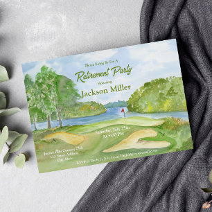 Watercolor Golf Course With Water Retirement Party Invitation