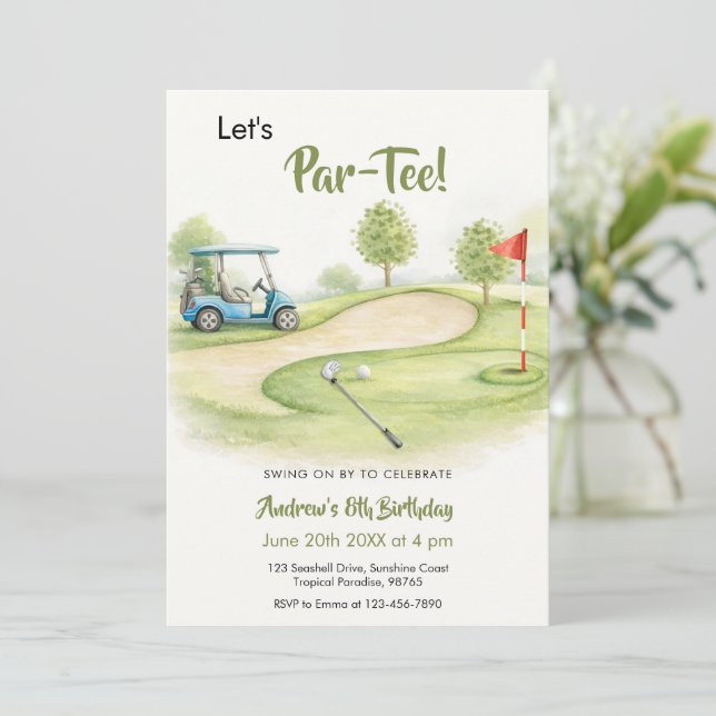 Watercolor Golf Par-Tee Birthday Invitation (Standing Front)