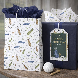 Watercolor Golf Pattern Medium Gift Bag