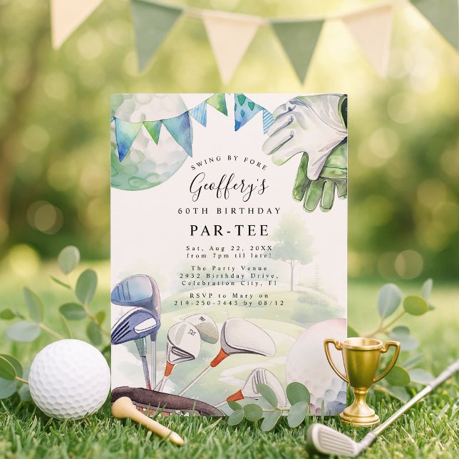 Watercolor Golf Themed Adult Birthday Party Invitation (Creator Uploaded)