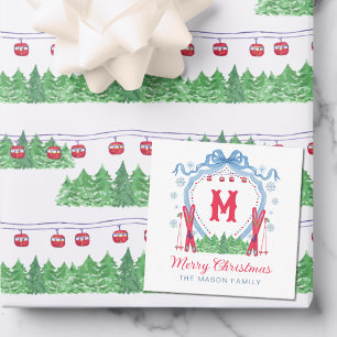 Watercolor Gondola Ski Monogram Crest Enclosure Card