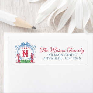 Watercolor Gondola Ski Monogram Crest Return Address Label