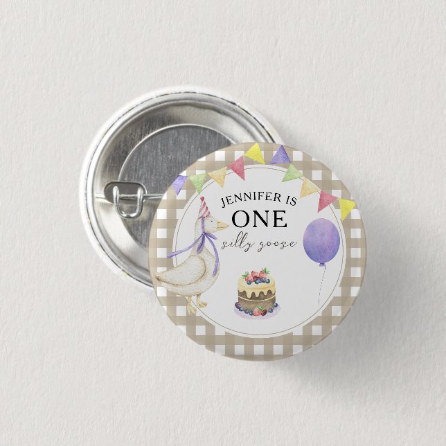 Watercolor Goose 1st birthday 3 Cm Round Badge (Front & Back)