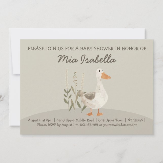 Watercolor Goose Baby Shower QR code Invitation (Front)