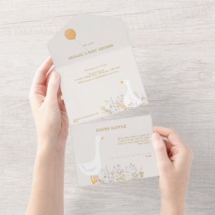 Watercolor Goose Duck Wildflower Baby Shower All In One Invitation