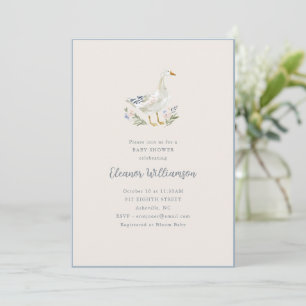 Watercolor Goose Floral Cute Whimsical Baby Shower Invitation