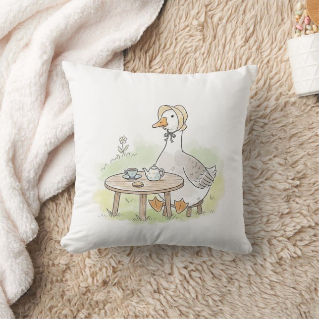 Watercolor Goose Tea Party Cushion (Blanket)