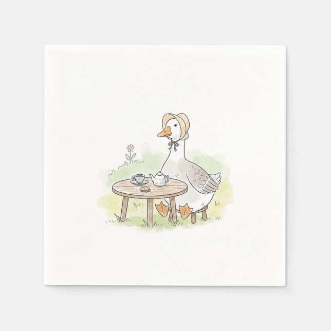 Watercolor Goose Tea Party Napkin (Front)