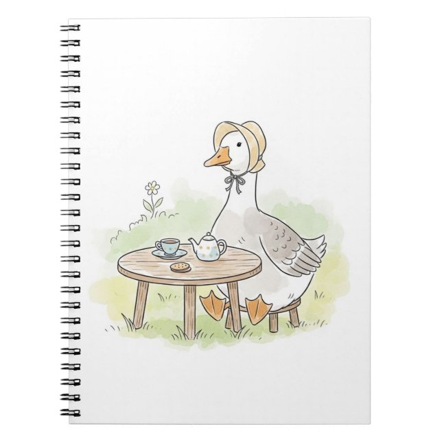 Watercolor Goose Tea Party Notebook (Front)