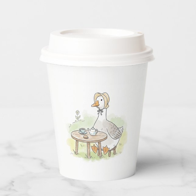 Watercolor Goose Tea Party Paper Cups (Front)