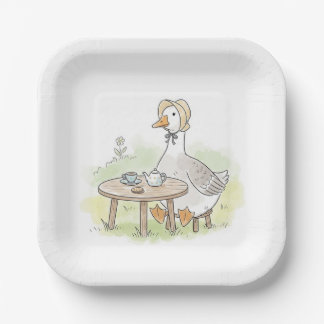 Watercolor Goose Tea Party Paper Plate