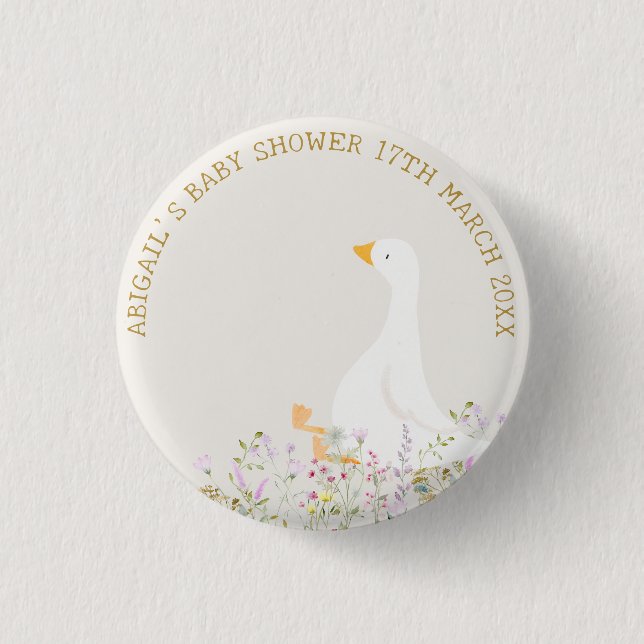 Watercolor Goose Wildflower Baby Shower 3 Cm Round Badge (Front)