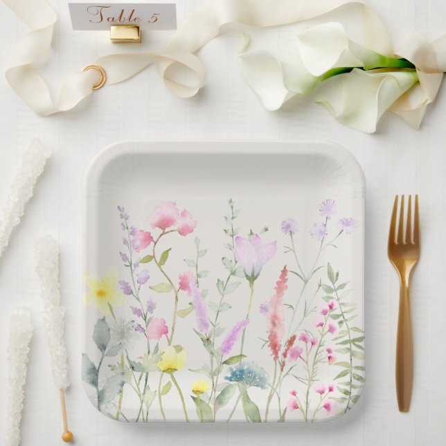 Watercolor Goose Wildflower Baby Shower Paper Plate (Wedding)