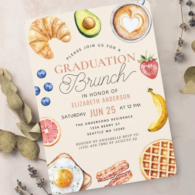  Watercolor Grad Brunch Graduation Party Invitation (Creator Uploaded)