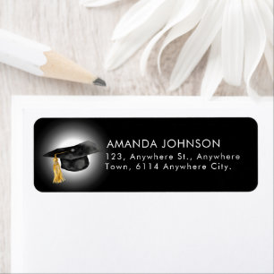 Watercolor Graduate Cap Black Graduation Return Address Label