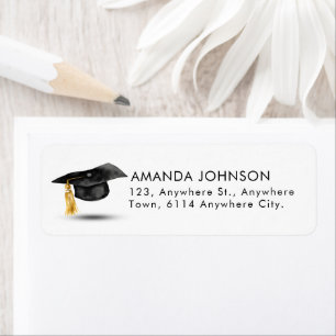 Watercolor Graduate Cap Black White Graduation Return Address Label