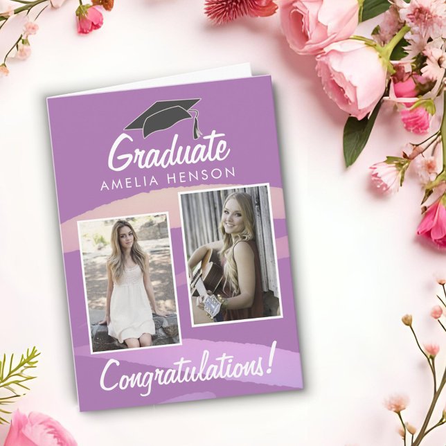Watercolor Graduate Congratulations 2 Photo  Card (Creator Uploaded)