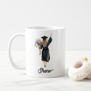 Watercolor Graduate Girl Flowers Add Your Name Coffee Mug