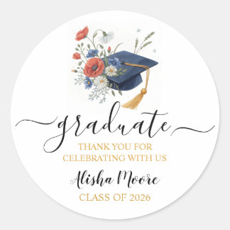 Watercolor Graduate Hat Thank You  Classic Round Sticker