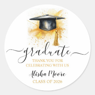 Watercolor Graduate Hat Thank You  Classic Round Sticker