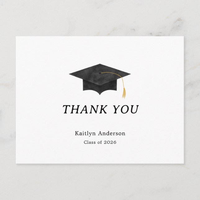 Watercolor Graduation Cap Thank You Postcard (Front)