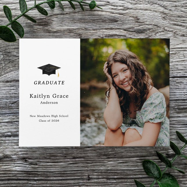 Watercolor Graduation Cap Two Photo Grad Announcement (Creator Uploaded)