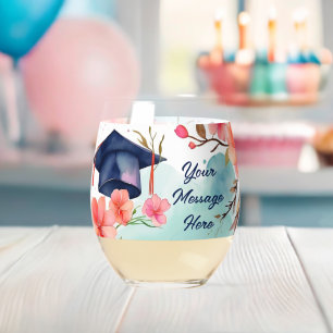 Watercolor Graduation Celebration Stemless Wine Glass