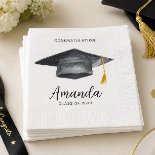 Watercolor Graduation Gold and Black Napkins
