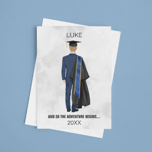 Watercolor Graduation Gown & Cap Card Man