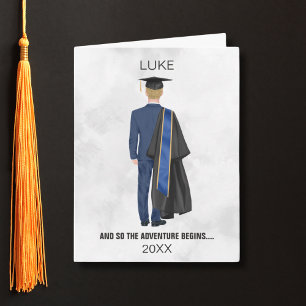 Watercolor Graduation Leavers Gown & Cap Card Man