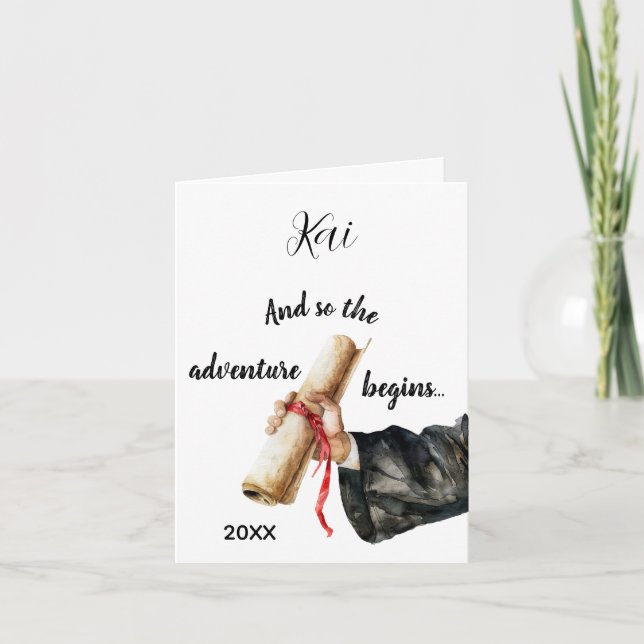 Watercolor Graduation Minimalist Scroll Son Card (Front)