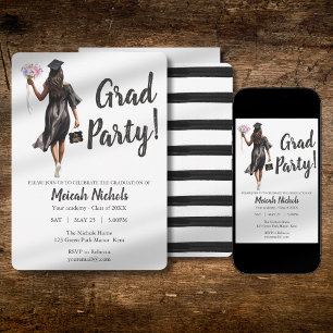 Watercolor Graduation Modern Trendy Girl Invite