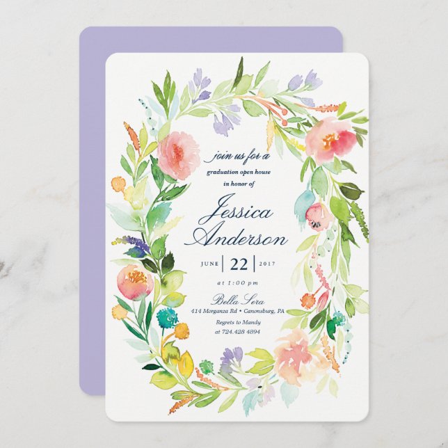 Watercolor Graduation Open House Invitation (Front/Back)