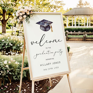 Watercolor Graduation Party Calligraphy Welcome Poster