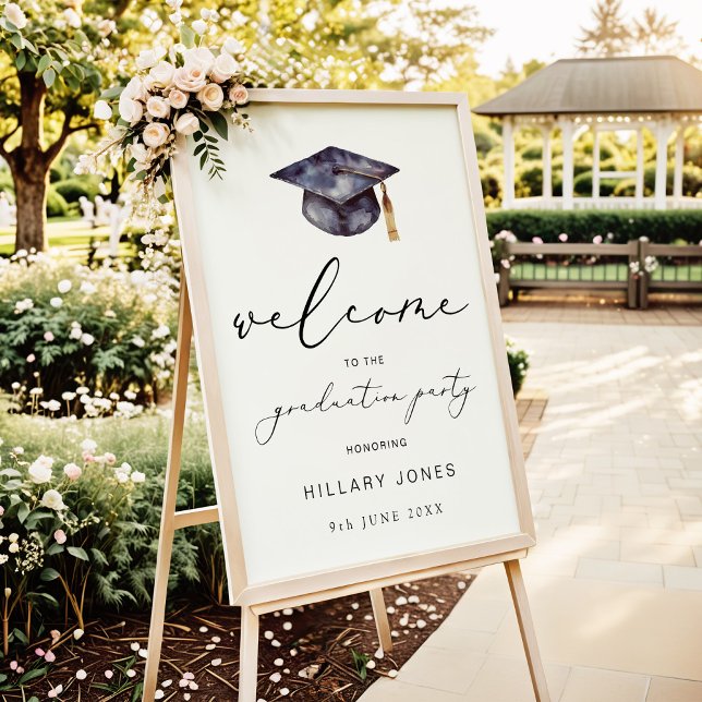 Watercolor Graduation Party Calligraphy Welcome Poster (Creator Uploaded)
