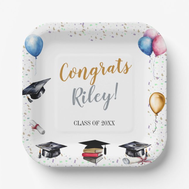 Watercolor Graduation Party Paper Plate (Front)