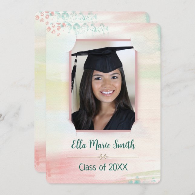 Watercolor Graduation Photo Frame Invitation (Front/Back)