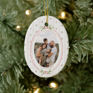 Watercolor Grandmillennial Greenery Oval Photo Ceramic Ornament
