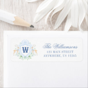 Watercolor Grandmillennial Reindeer Monogram Crest Return Address Label