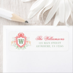 Watercolor Grandmillennial Reindeer Monogram Crest Return Address Label