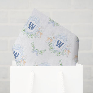 Watercolor Grandmillennial Reindeer Monogram Crest Tissue Paper