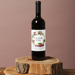 Watercolor Grape Vines Floral Wreath Wedding Wine Label
