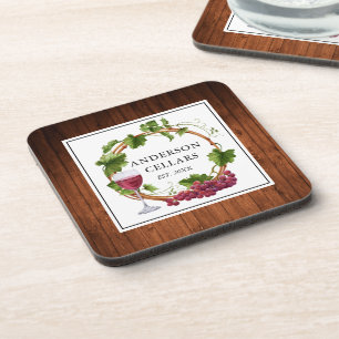 Watercolor Grape Vines Wine Cellar Name Coaster