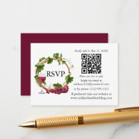 Watercolor Grape Vines Wreath Wedding QR RSVP