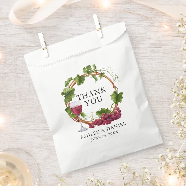 Watercolor Grape Vines Wreath Wedding Thank You Favour Bag (Clipped)