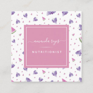 Watercolor Grape Watermelon Nutritionist Dietician Square Business Card